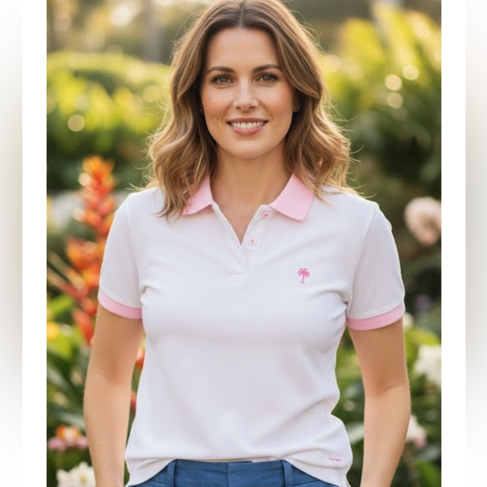 Lilly Pulitzer White Polo with Pink Accents
